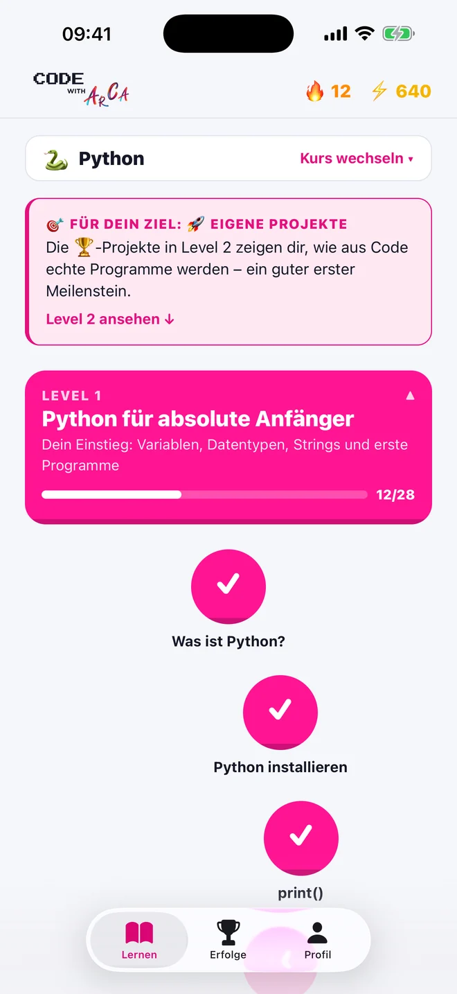 Lernpfad im hellen Modus